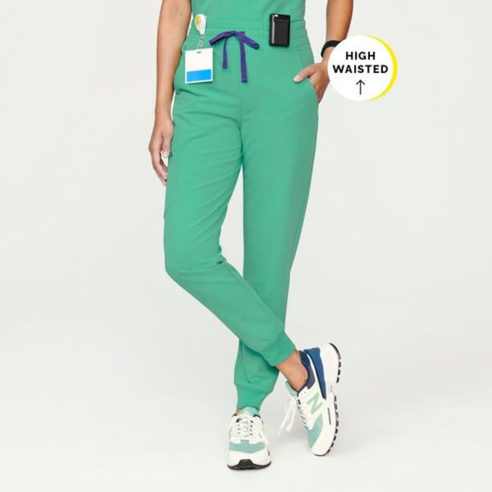 FIGS High-Waisted Zamora Jogger Scrub Pants Surgical Green TALL